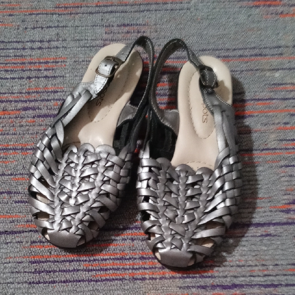 Softspots Metallic Silver Woven Sandals